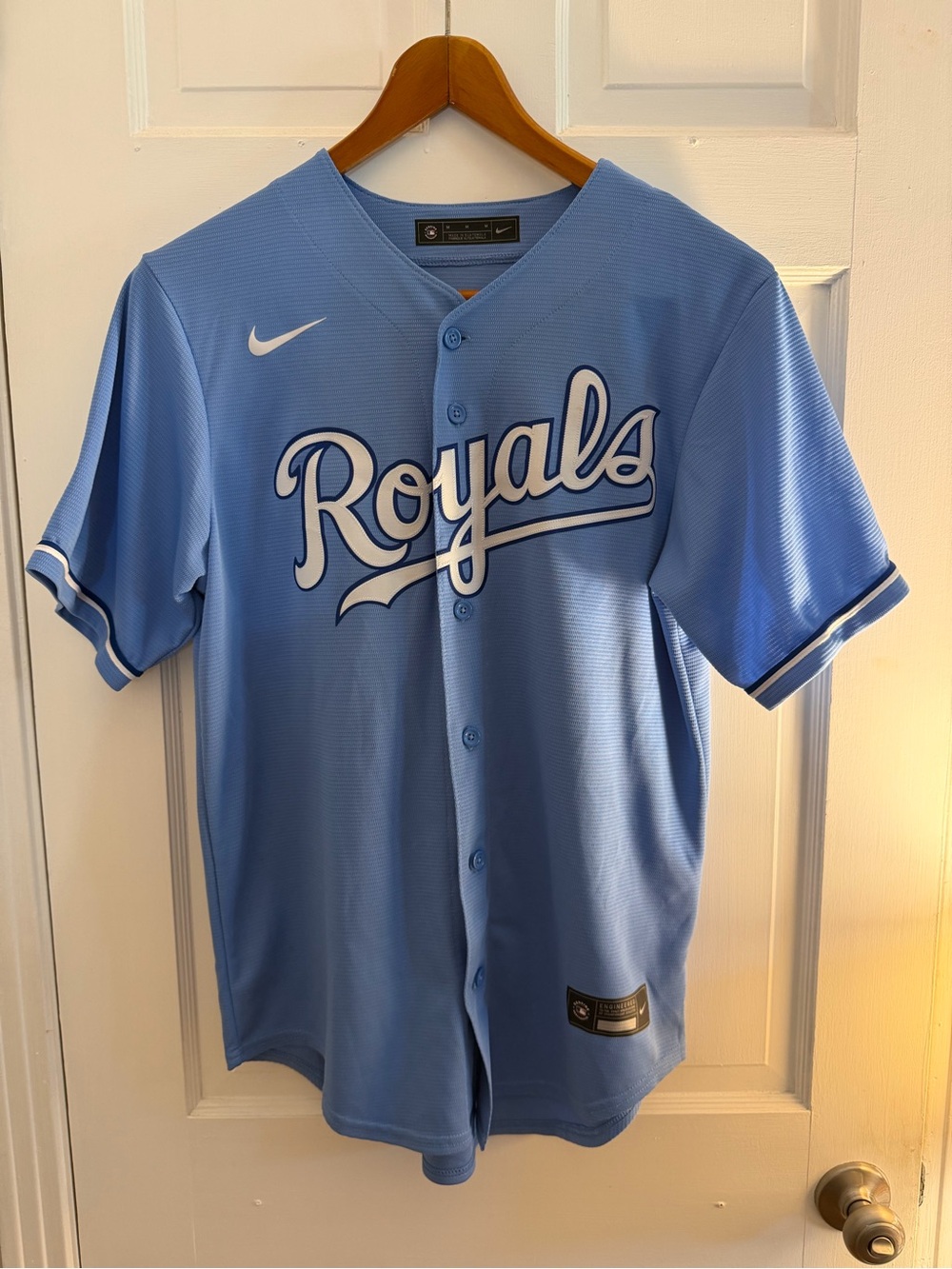 Nike Royals Sky Blue Button-Up Baseball Jersey